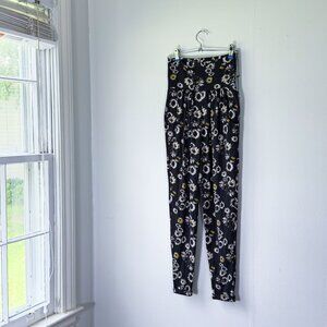 Mudd Daisy Print Slouchy Black Harem Pants XS Floral Cottage Comfy